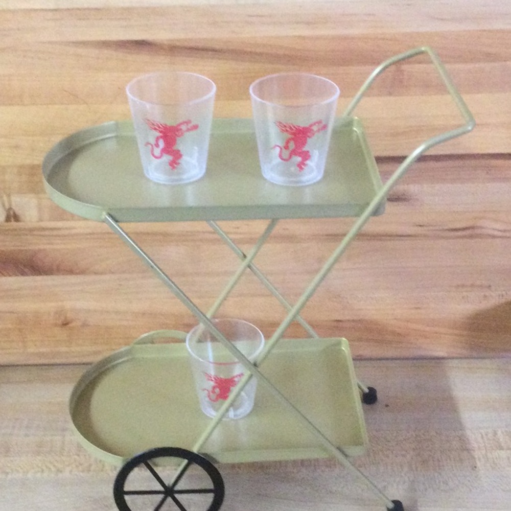 New Bar Cart With 3 Fireball Shot Glass